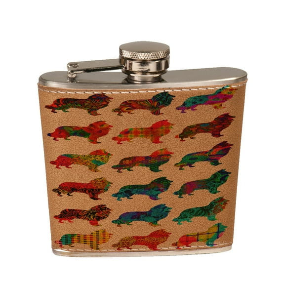 KuzmarK 6 oz. Leather Pocket Hip Liquor Flask - Collie Dog Pretty