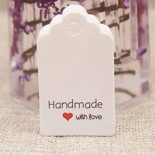 100 Pcs Paper Gift Tags Premium Hange Tags Rectangle with Word Handmade with Love for Christmas Holiday Gifts Wedding Favors Art Craft(White) White