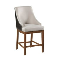 Acme Furniture Counter Height  Chair (Set-2) in Fabric, Brown Synthetic Leather & Brown Finish
