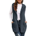 thumbnail image 2 of YOIAVAIOY Women Fleece Long Vest with Pockets Winter Warm Fuzzy Sleeveless Jacket Hooded Sherpa Cardigan Plush Waistcoat Navy L, 2 of 8
