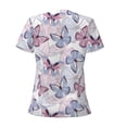 thumbnail image 5 of Zufioo Butterflies in Pastel for Women's Deep V-neck Short-sleeved T-shirt, Top with Short Sleeves - with Stainless Steel Buckle, Moisture Wicking, Ideal Home Wear-Small, 5 of 8