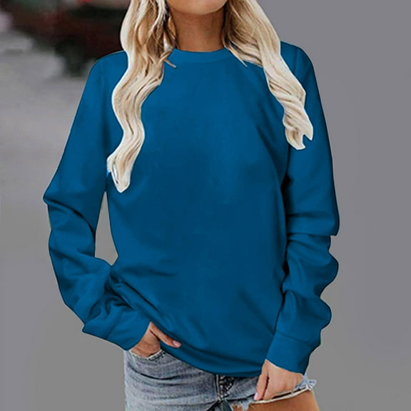 Jsaierl Sweatshirt for Women Loose Fit Solid Color Sweatshirts Crewneck Holiday Sweater Tops Comfort Long Sleeve Shirts