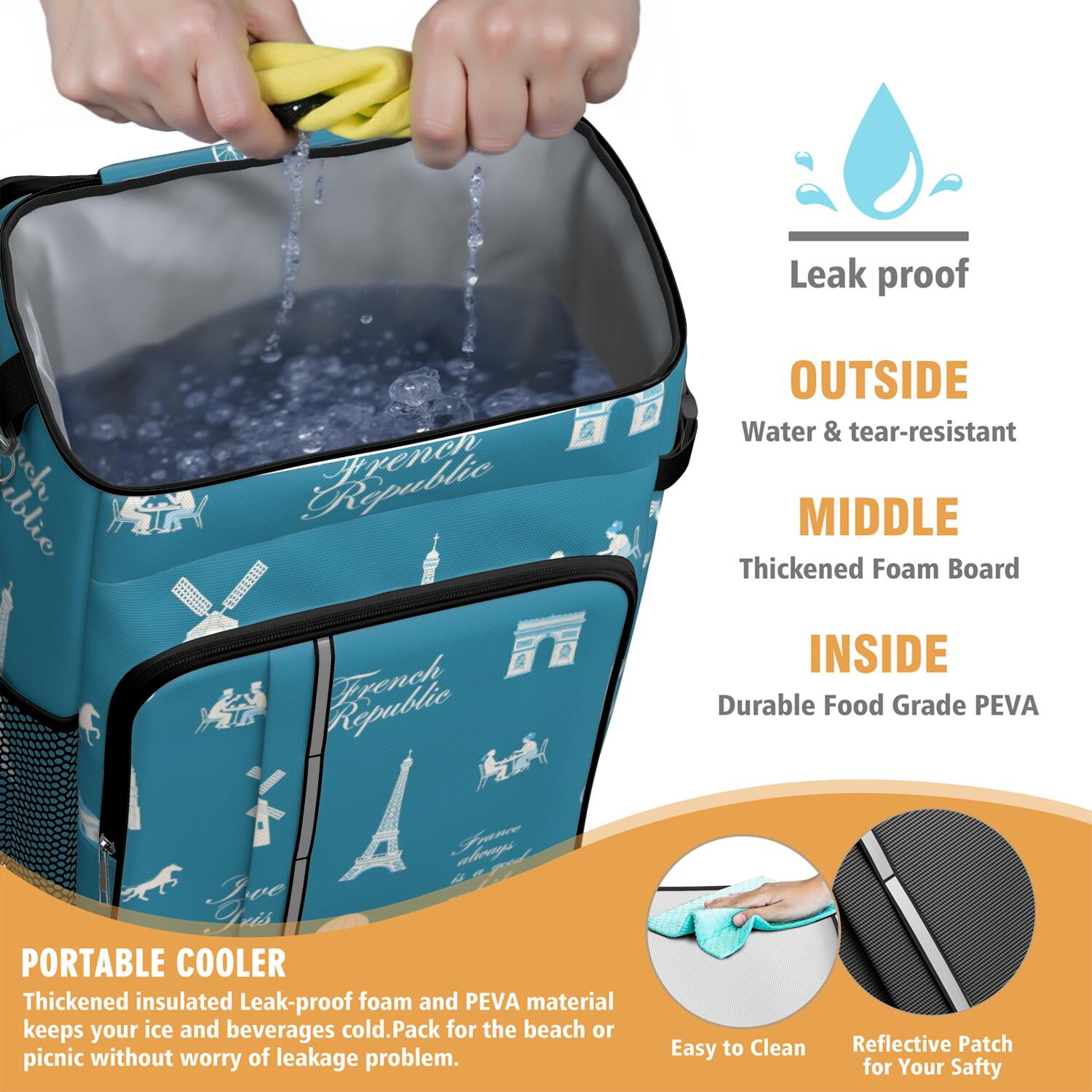 Cooler Backpack 26 Cans Insulated Backpack Cooler for Men & Women,Eiffel Tower Lunch Backpack for Office Workers