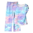thumbnail image 4 of Guluxicc 2 Piece Women's Outfit Sets Short Sleeve Crew Neck Side Tie Top with Floral Print Wide Leg Pants Casual Lounge Matching Sets, 4 of 5