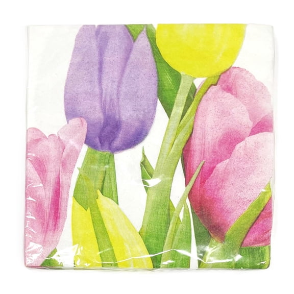 Colorful Spring Tulips Large Disposable Party Napkins - Pack of 18