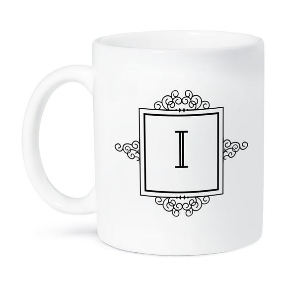 3dRose, Initial letter I personal monogrammed fancy black and white typography elegant stylish personalized, 11oz Mug