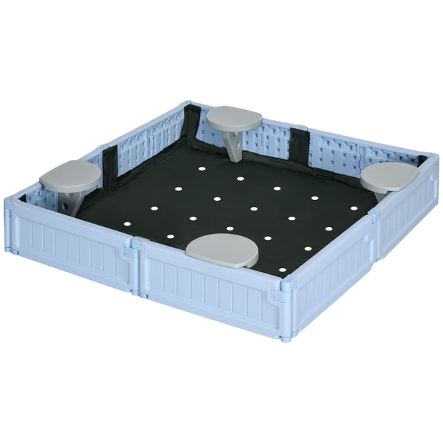 Light Blue Outdoor Sandbox with Canopy & Liner - 48” Square HDPE Play Sandpit for Backyard Fun