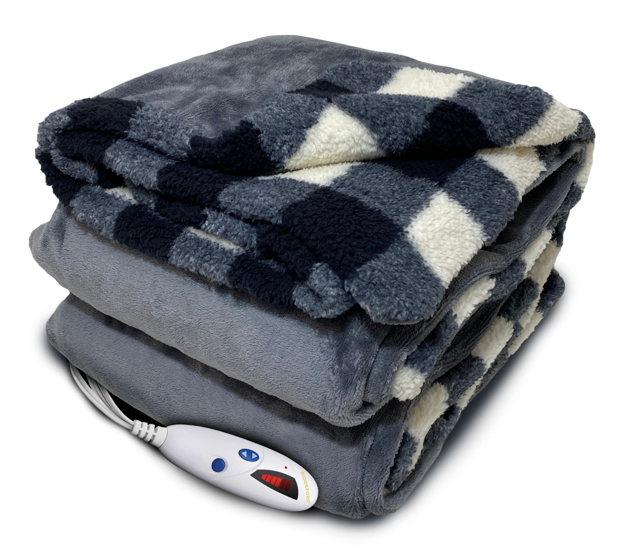 Pure Warmth Velour Sherpa Electric Heated Warming Throw Blanket Black