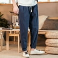 thumbnail image 5 of Timegard Cotton Linen Pants for Men Plus Size Elastic Waist Cropped Pants Casual Baggy Trousers Summer, 5 of 8