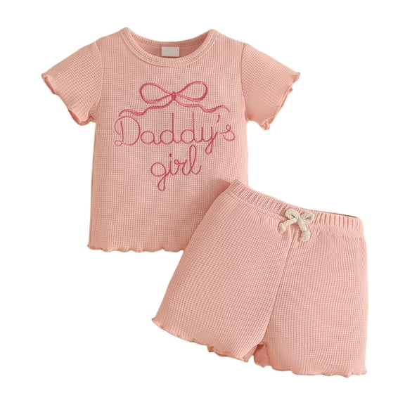 UAYOTSE Toddler Baby Girl Clothes 3 6 12 18 24 Month 2T 3T Summer Outfit Embroidery Daddy's Girl Shirts Shorts Set,Sizes 12-18 Months