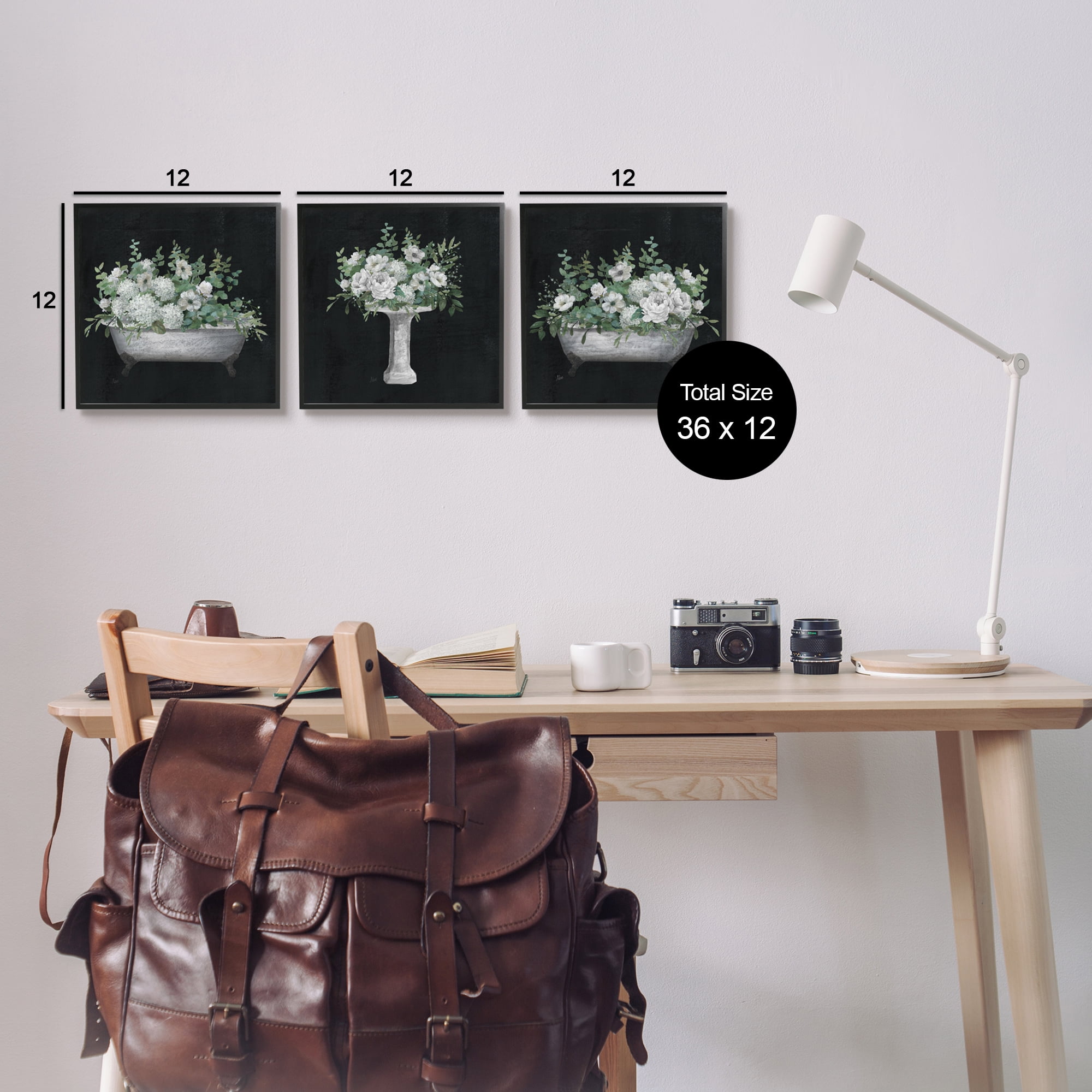 Stupell Industries Vintage Bathroom Hydrangeas Botanical & Floral Painting Black Framed Art Print Wall Art, 12 x 12, Set of 3