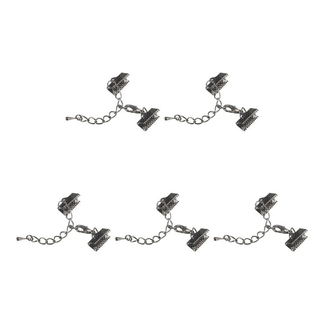Unique Bargains 10Set Ribbon Crimp Clamp Ends Lobster Claw Clasps & Chain 13mm Metallic Black for DIY