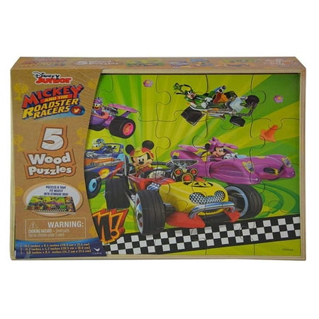Wood Puzzle Toy - United Pacific Design Disney Jr Mickey and the Roadtser Racers Wood Puzzles Set (5pc Set) Novelty Character Toys