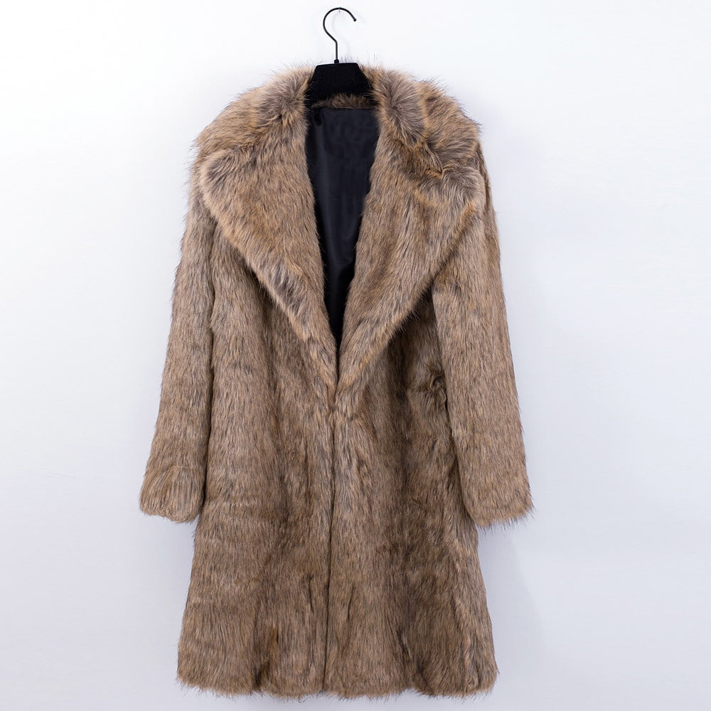 Fashion Mens Winter Warm Thickening Long Coat Jacket Faux-Fur Outwear Cardigan