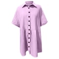 thumbnail image 4 of FYEGRE Women's Linen Blend Shirt Collar Casual Button Front Cardigan Dress with Short Sleeves Women's Summer Casual T Shirt Short Sleeve Button Down Swing Dress Purple M, 4 of 5