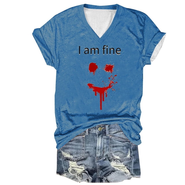 Tops Cortos para las Mujeres, Halloween Impreso V-Cuello Camiseta de Manga Corta, Tela de Imitación de Moda Casual