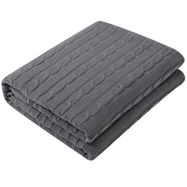 Suave 100% Algodón Punto Manta para Sofá y Diván Ligero Cable Tejida Cobija Casa Decorativo Cobija Gris 60 x 78