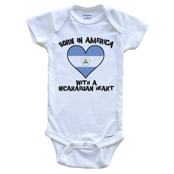 Born In America With A Nicaraguan Heart Baby Bodysuit Nicaragua Flag Baby Bodysuit, 0-3 Months White