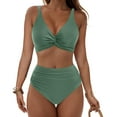 thumbnail image 4 of DISKEBUISS Womens Swimsuits 2 Piece V Neck Solid Color Summer Beach Casual Bathing Suit, 4 of 6