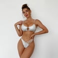 thumbnail image 2 of SWSMCLT Women's Beach Brazilian Thong Sequin Low Rise Metallic Bathing Suit Sexy 2 Piece Bikini Set Padded Adjustable Backless Swimwear Silver 14, 2 of 4
