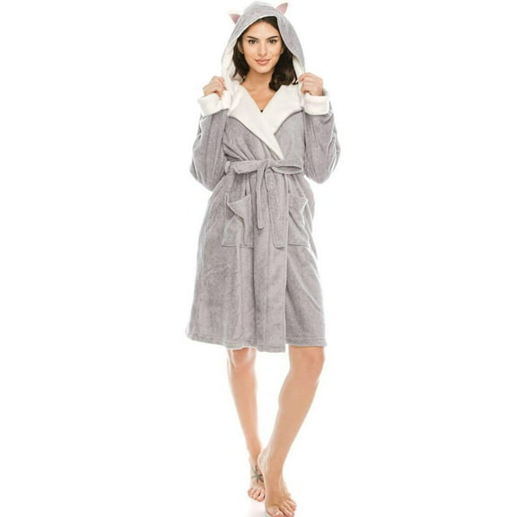 Comfy Grey Robe with Cat ears