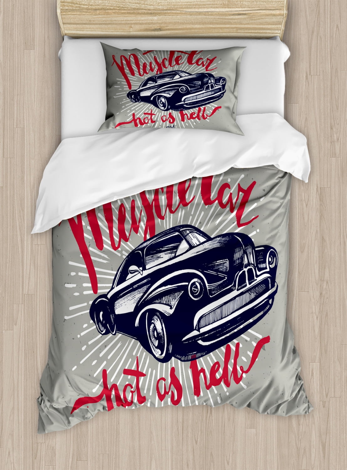 Cars Duvet Cover Set Hot As Hell Muscle Car Quote Classic Vintage