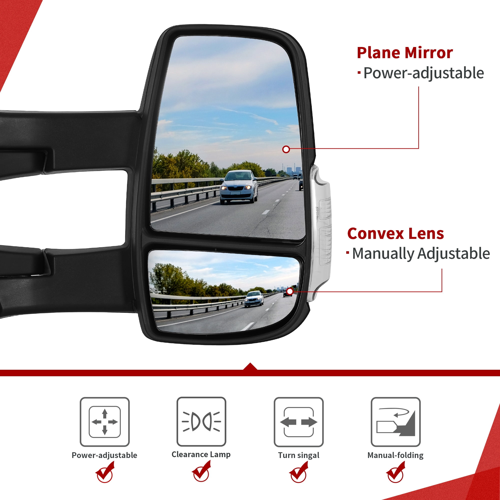 LEDKINGDOMUS Right Side Power Heated Door Mirror with Amber Turn Signal, Compatible with 2015 2016 2017 2018 2019 2020 2021 2022 2023 2024 Ford Transit 150/250/350, Black