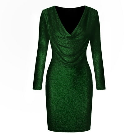 Aayomet Dress for Women Sleeve Solid Color Dress Nightclub Party Dress (Green  XL)
