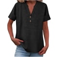 thumbnail image 4 of ClodeEU Women's Linen Blend V Neck 3/4 Sleeve Shirt,Loose Fit Casual Button Blouse Tops Black,Womens Plus S, 4 of 6