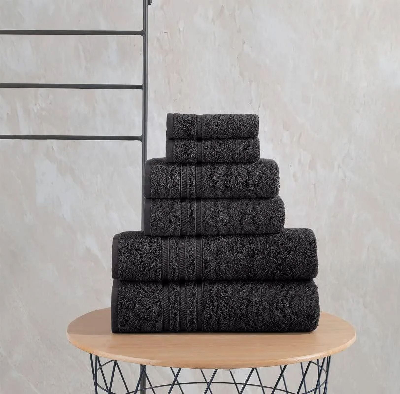 Hawmam Linen Bathroom Accessories Set - 6 Piece Black Bathroom Set: 2 Bath Towels, 2 Hand Towels, 2 Washcloths, 100% Turkish Cotton, Quickdry, High Absorbent, Dorm Room Essentials, Spa Quality 600 GSM