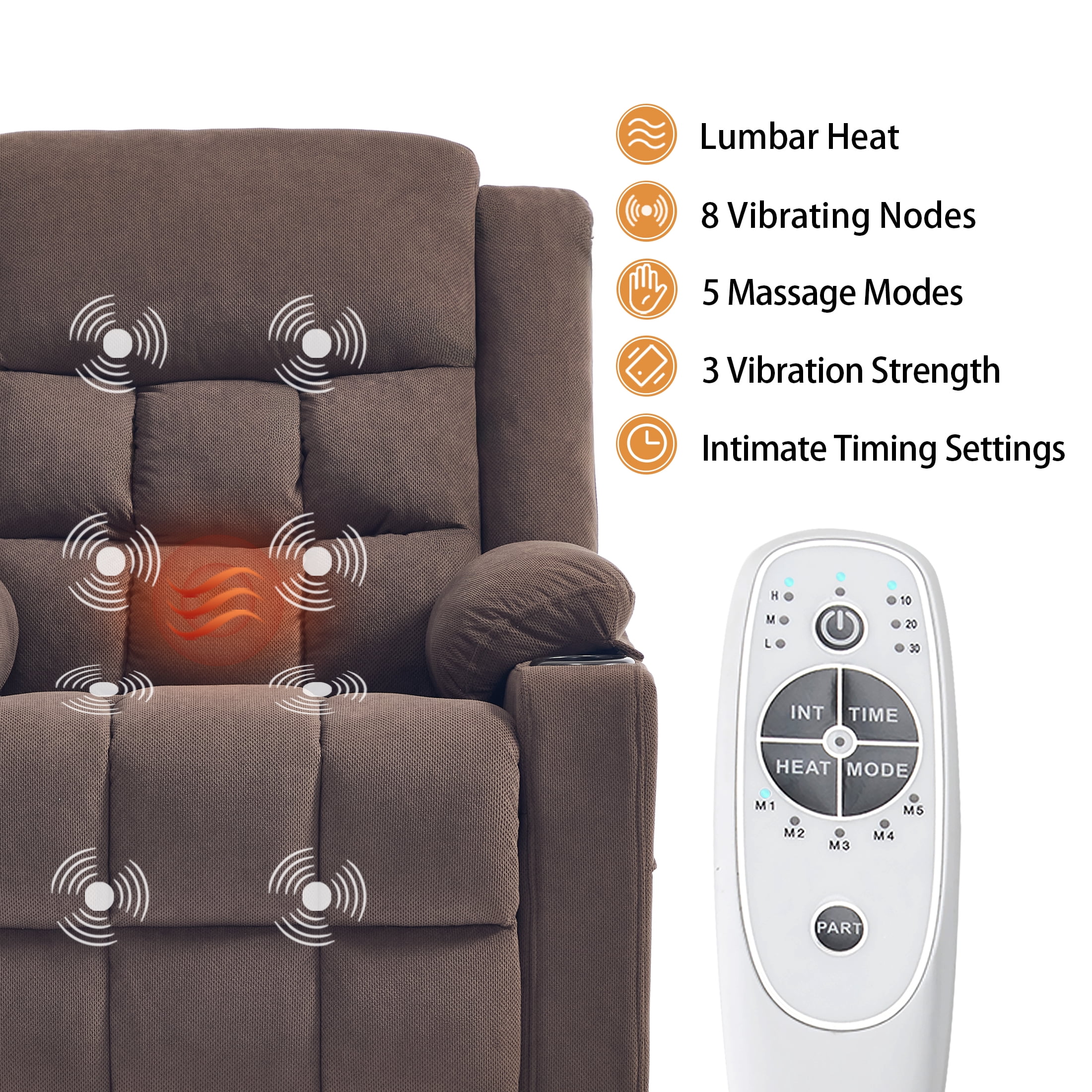 Swivel Rocker Recliner Chair for Adults with Massage and Heat, Cup Holders and Side Pockets, Glider Rocking Reclining Single Sofa Chair for Living Room (Cocoa)