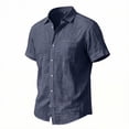 thumbnail image 4 of Men's Cotton Linen Short Sleeve Shirts Loose Casual Lightweight Button Down Shirt Beach Vacation Summer Tops with Pocket Size S-4XL Navy, 4 of 5
