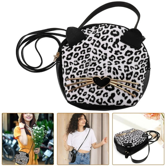 MLINS Girls Creative Leopard Grain PU Handbag with Cat Ears Design for Daily Storage Use Multi Color 6 5 Inches