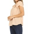 thumbnail image 2 of Women's Casual Solid Pleated Front Petal Cap Sleeve Round Neck Blouse, 2 of 6