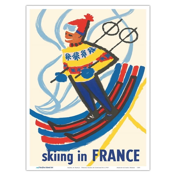 Skiing in France - Winter Sports - Vintage Travel Poster by Constantin c.1959 - Master Art Print (Unframed) 9in x 12in