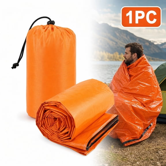 1-Piece Emergency Thermal Sleeping Bag, Compact Camping Bag with Pouch