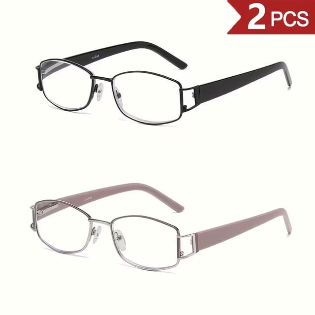 Paquete de 2 gafas de lectura clásicas, ligeras, geométricas, irregulares, rectangulares, con montura pequeña, for mujeres y hombres, lentes de plástico for protección de los ojos, diferentes colores