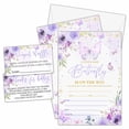 thumbnail image 1 of Butterfly Bliss Baby Shower Invitation Set - 25 Elegant Purple Invites with Envelopes, Book Request Cards, and Diaper Raffle Tickets for Memorable Celebrations, 1 of 5