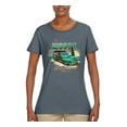 thumbnail image 2 of 1946 Vintage Ford Woody Chasing Waves Cars and Trucks Womens Graphic T-Shirt, Charcoal, Small, 2 of 3