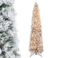 thumbnail image 1 of Costway 7 FT Pre-Lit Slim Christmas Tree Flocked Decoration with Pine Needles & Lights, 1 of 10