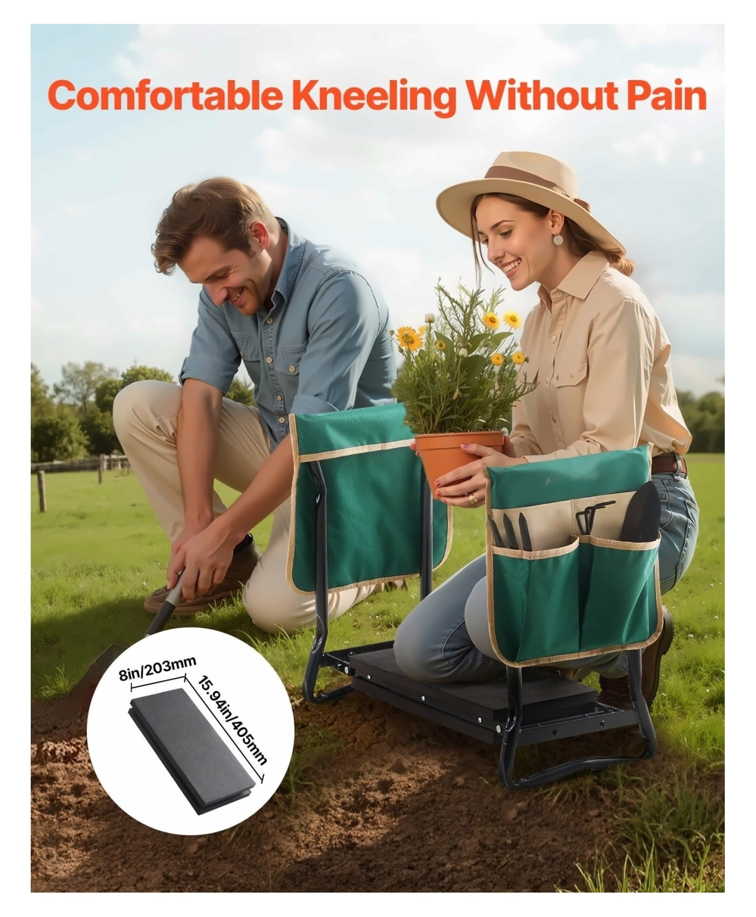 Garden Kneeler and Seat, 330lbs Capacity - Folding Garden Stool with EVA Pad & Tool Bags - Heavy Duty Garden Bench for Weeding, Planting, & Outdoor Use