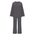 thumbnail image 3 of qolati Two Piece Sets for Women Solid 2 Piece Outfits Cotton Linen Oversized Button Down V Neck Long Sleeve Shirts High Waist Drawstring Wide Legs Pants Lounge Sets, 3 of 5