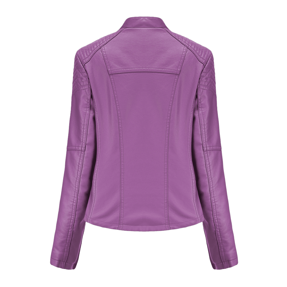Atogsazn Womens Faux Leather Zip Up Jackets Casual Biker Long Sleeve Moto Coat Fall Fashion Outerwear A-Purple M