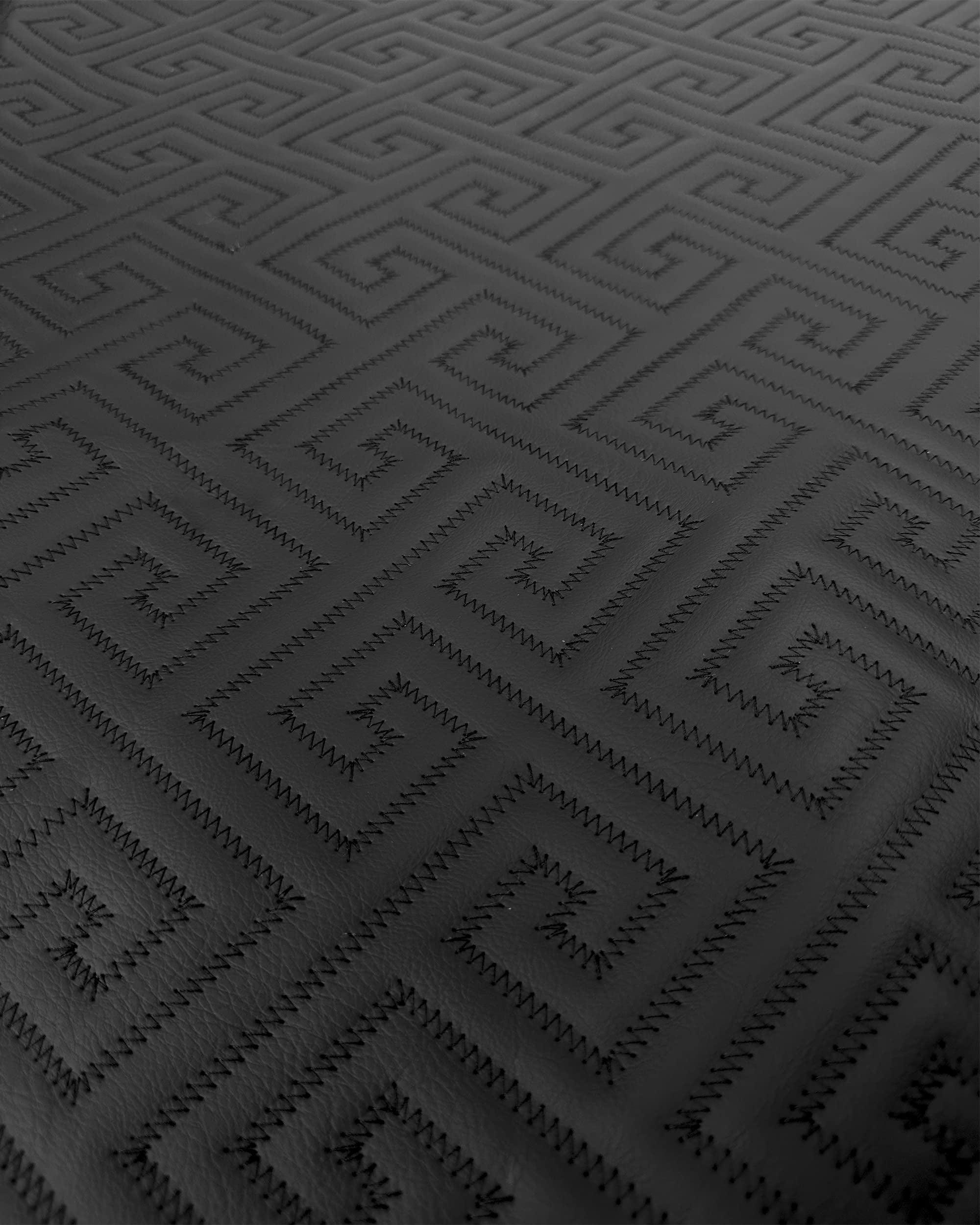 Vinyl Quilted Foam Fabric w 3/8" Foam Backing Upholstery / 52" Wide/Sold by The Yard/ Car Interiors, Door Panels, Dashboards, Headliners, Liners, Seating (Black Grecca w HQ Black Thread, Greek Key)