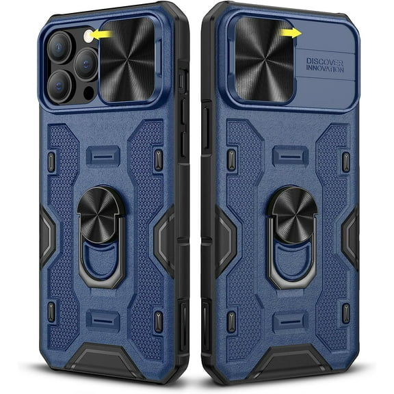 For iPhone 13 Pro Max Case with Stand, iPhone 12 Pro Max Case with Kickstand Camera Cover with Built-in 360° Rotate Ring Magnetic Phone Case for iPhone 13 Pro Max/iPhone 12 Pro Max -Blue