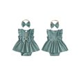 thumbnail image 2 of Aojekbee Baby Girls Rompers Solid Color Ruffles Sleeveless Crew Neck Bowknot Skirt Hem Infant Bodysuits Jumpsuits with Headband, 2 of 8