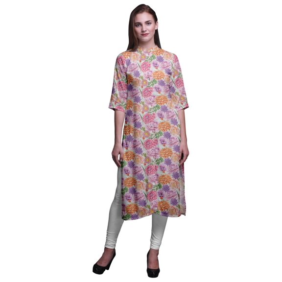 Bimba Printed Button Down Straight Tunic Dresses For Women Kurti X-Large