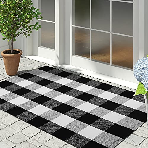 IOHOUZE Cotton Buffalo Plaid Check Rug Outdoor Doormat 27.5 x 43 Inches ...