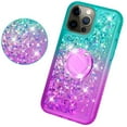 thumbnail image 3 of SOGA Quicksand Cover Cute Girl Phone Case Compatible for Apple iPhone 13 Pro Max Case, with Ring for Magnetic Car Mounts, Lanyard, Tempered Glass - Purple / Teal, 3 of 5