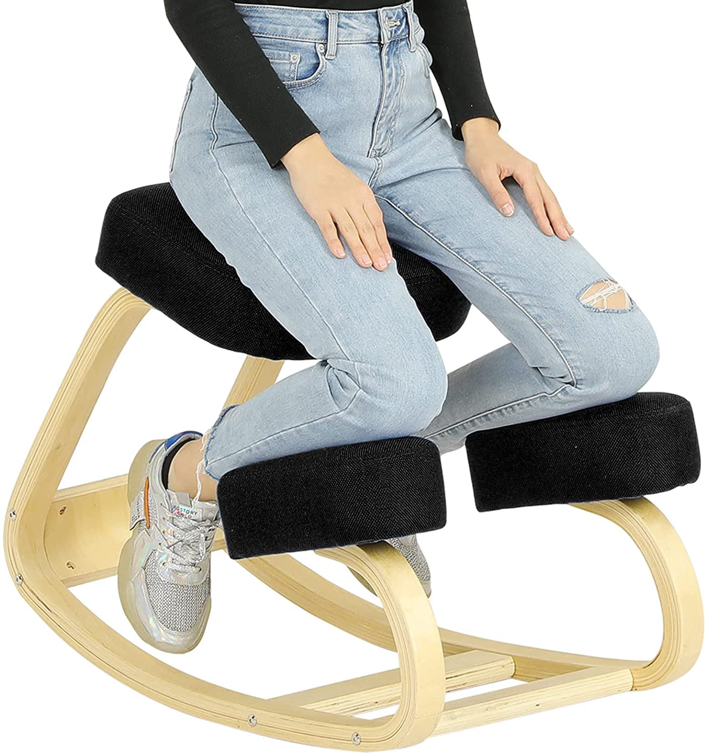 Sturdy Ergonomic Wooden Kneeling Chair Rocking Kneel Stool for Improving Posture 